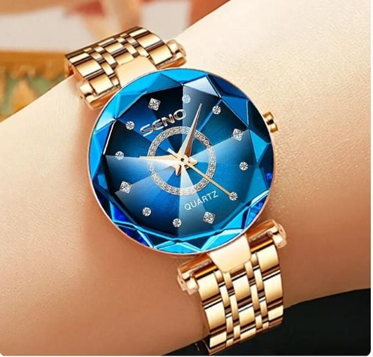Diamond Shape Multicolor Dial Watch with Rose Gold Strap – For Women & Girls