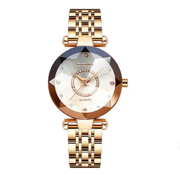 Diamond Shape Multicolor Dial Watch with Rose Gold Strap – For Women & Girls