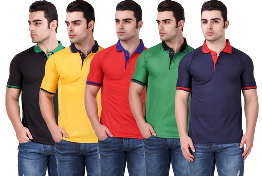 Combo of 5 Men's Polo T-Shirts – Cotton Blend, Half Sleeves