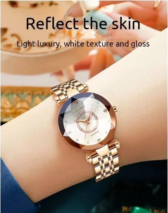 Diamond Shape Multicolor Dial Watch with Rose Gold Strap – For Women & Girls